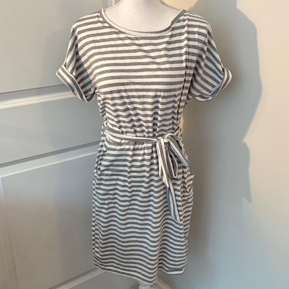 🎉SALE! Casual Striped Gray and White Striped Dress